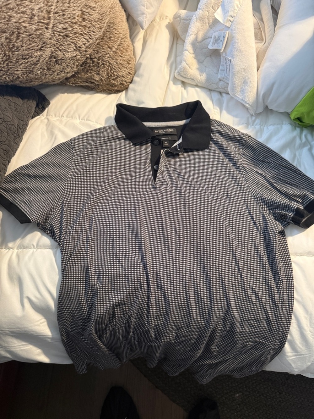 Banana Republic Black and White Micro-Pattern Polo Shirt